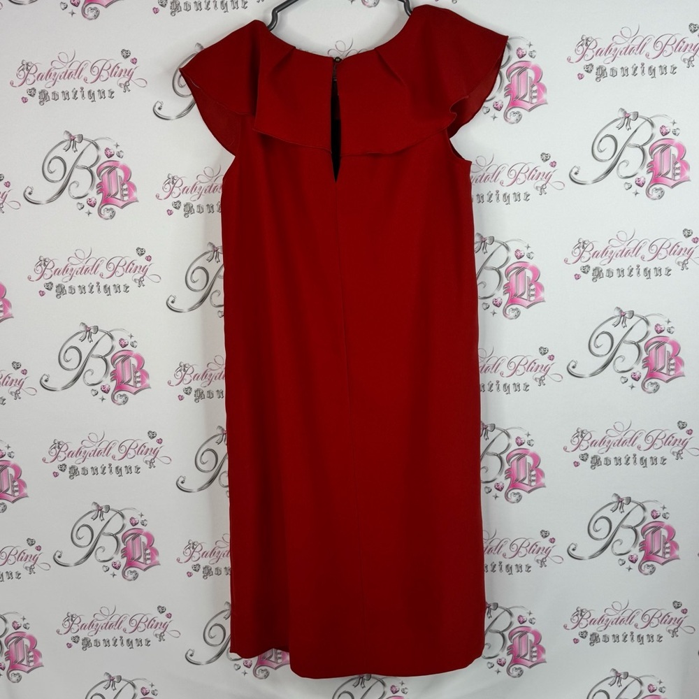 Banana Republic dress ruffle sleeves luxe Red Midi Dress keyhole opening - Picture 2 of 10